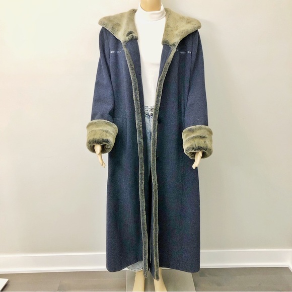 Vintage Cashmere Wool Oversized Fuax Fux Winter Long Pea Coat Maxi Jacket. Large - Picture 6 of 16